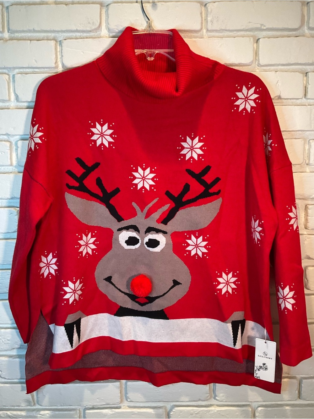 Ugly Christmas Sweater turtleneck reindeer themed Oversized Large - Picture 1 of 6